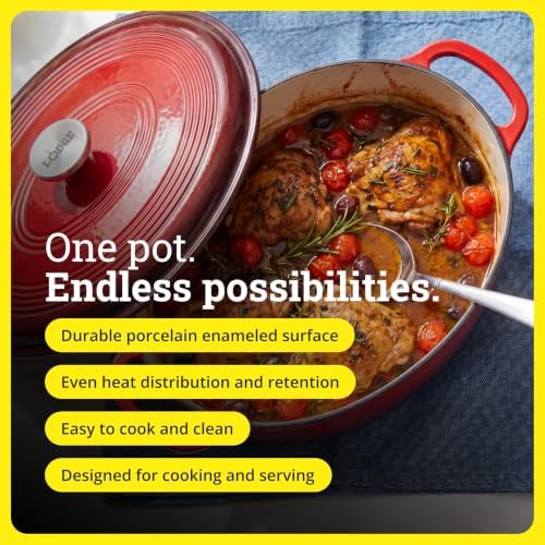 Lodge Enameled Cast Iron Oval Dutch Oven with Lid, 7 Quart, Red - Image 2