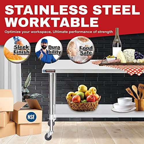 DuraSteel 24x48 NSF Stainless Steel Cart - Heavy Duty Food Prep Table with Undershelf - Rolling Kitchen Island on Wheels for Commercial Restaurant Kitchen, Garage, Outdoor Cooking, BBQ Grill, Counter - Image 4