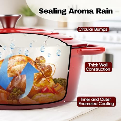Oval Dutch Oven for Bread Baking, 4.5 Quart Non Stick Enameled Cast Iron Dutch Oven Pot with Lid, Oven Safe Oval Casserole with Lid up to 500°F for Baking, Braising, Stews, Roasting (Red) - Image 5