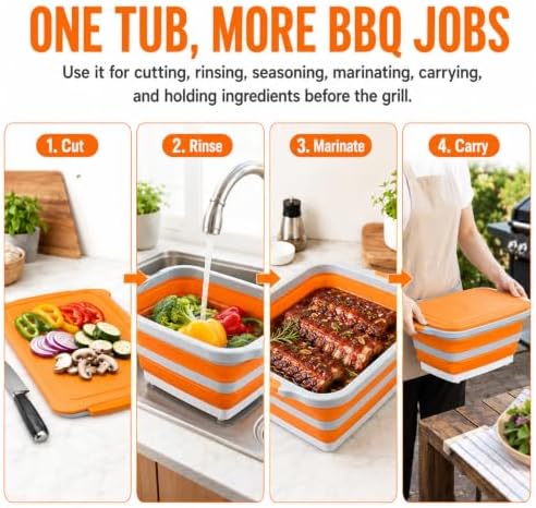 BBQ Prep Tub, 30L Orange XX-Large Grill Prep Station for Cooking - Image 5