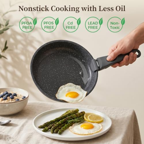 YASHE 9Pcs Granite Nonstick Pots and Pans Set, Stackable, Oven Safe - Image 3