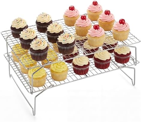 E-far Cooling Rack 15”x10”, 2-Tier Collapsible for Cooking and Baking by E-far