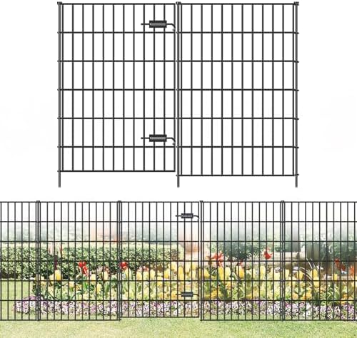 Metal Garden Fence with Gate 40 in x 23.3 ft, Dog Fence Outdoor for Yard by FOREHOGARGARDEN%EF%BC%86HOME