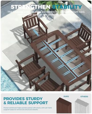 Ciokea HDPE Outdoor Dining Set of 6, Patio Table and Chairs Sets, Brown - Image 5