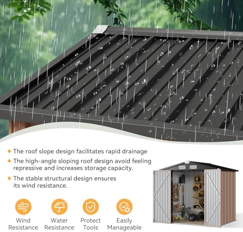 Aoxun 6x4 FT Outdoor Storage Shed, Brown - Image 5