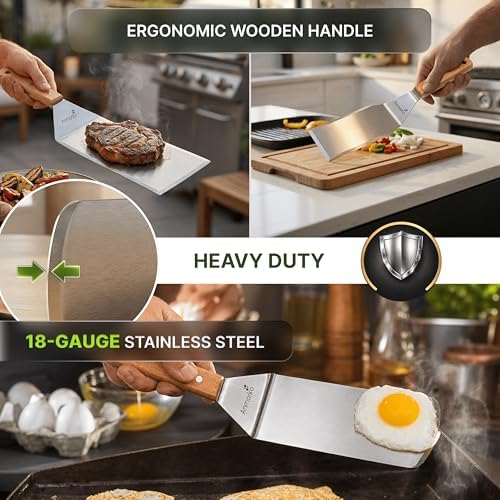 Metal Spatula Set - Griddle Accessories kit - Grill Flat Spatula Pancake Flipper Hamburger Turner - Metal Utensil Great for BBQ Grill Flat Top - Cast Iron Griddle Accessories - Commercial Grade - Image 4