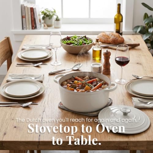 Larder & Vine 5.7 qt Enameled Cast Iron Dutch Oven Pot with Lid, White - Image 6
