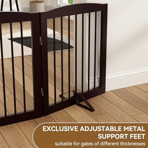 PUPETPO Support Feet for Pet Gate (Updated Version), Pet Gate Metal Support Feet Set of 2 for Extra Wide Foldable Dog Gate, Easy to Install, A Pair of Safety Fence Feet for Wooden Dog Gate, Brown - Image 2