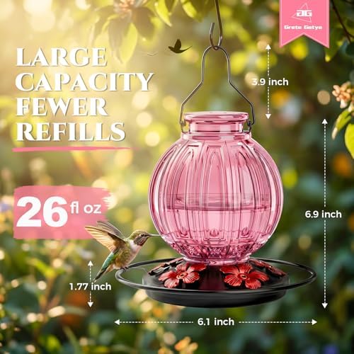 Glass Hummingbird Feeder for Outdoors Hanging, 26 fl oz Bird Nectar Feeder - Image 4
