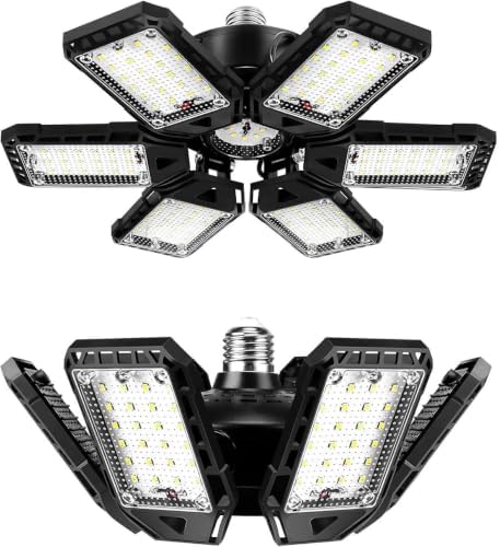 LED Garage Lights Bulb 2 Pack 180W 18000LM 6500K Led Shop Light with 6 plus 1 Deformable Panels Basement Barn Ceiling Lights E26 and E27 by Aoretic