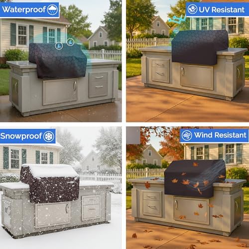 Covers & All Built-in Grill Cover for Outdoor Grill – Heavy Duty 12 oz Waterproof Built-in BBQ Grill Cover, PVC-Coated Polyester with Elastic Hem for Snug Fit (30 x 26 x 14 inches, Coffee) - Image 2