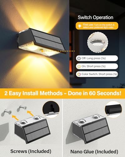 Solar Fence Lights Outdoor, 2 Pack Fence Solar Lights Waterproof - Image 6