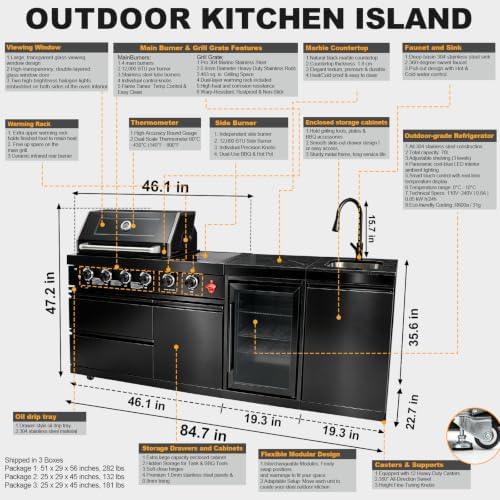 84.7" 4-Burner Modular Outdoor Kitchen Island, 72000 BTU Propane Gas Grill - Image 2