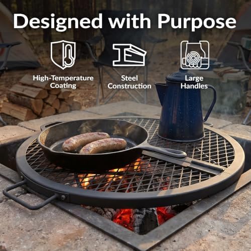 Sunnydaze Round Folding Camping Grill Grate - Portable Foldable Campfire Cooking Grate for Fire Pit - Heavy-Duty Black Steel with Handles for Outdoor Backyard BBQ - 30" Diameter - Image 3