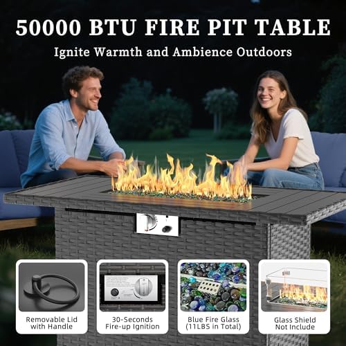 UDPATIO Patio Furniture Set with Fire Pit Table and Swivel Rocking Chairs, 6 Pieces Outdoor Wicker Furniture Set with Waterproof Cover, 4'' Thickened Cushion, Light Grey - Image 4