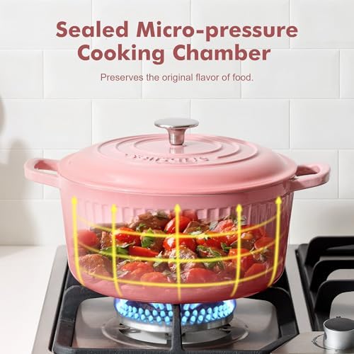 SENSARTE 6.5QT Enameled Cast Iron Dutch Oven Pot with Lid&Cotton Potholders - Image 3