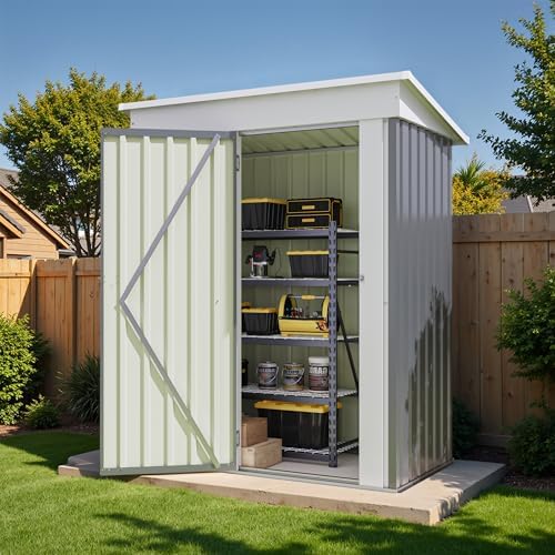 Flamaker 5x3 FT Storage Shed Waterproof Metal Garden Shed with Lockable Door Utility Tool Shed Outdoor Storage for Backyard, Patio and Lawn, Grey - Image 7