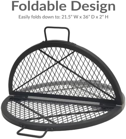 Sunnydaze Round Folding Camping Grill Grate - Portable Foldable Campfire Cooking Grate for Fire Pit - Heavy-Duty Black Steel with Handles for Outdoor Backyard BBQ - 38" Diameter - Image 5