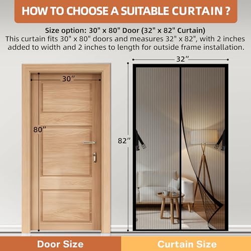 METAONLY Magnetic Screen Door Mesh, Works for Patio, Sliding Door, Keeps Bug Mosquito Out, Fresh Air Flow, Fits 30" x 80" Door - Curtain Size 32" x 82", Black with Stay-Open Straps - Image 2