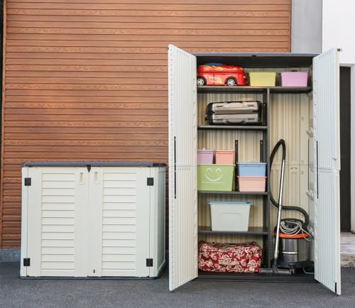 KINYING Outdoor Storage Cabinet Waterproof, Resin Vertical Outdoor Storage Shed for Patio Furniture, Garden Tools, Pool Accessories, Mower Storage (66 Cu.ft, Off White) - Image 7