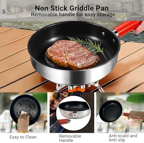 Camping Cookware Set 304 Stainless Steel Cooking Pots Pan Set with Travel Tote Bag for Camping Outdoor Kitchen Cooking Picnic for 4-6 - Image 3