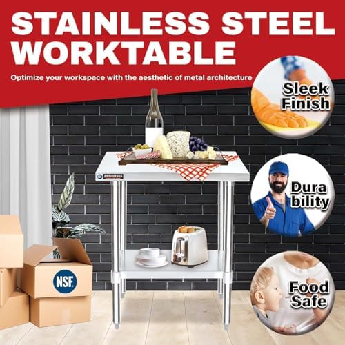 DuraSteel 24x30 Stainless Steel Work Table - NSF Commercial Prep Metal Table - Outdoor Pizza Oven Stand w/Under Shelf - Kitchen Island Laundry Utility Garage Microwave Stand Large Rolling Storage Cart - Image 4