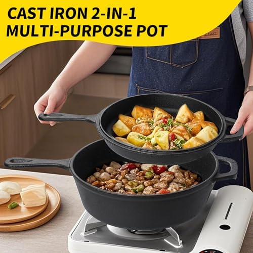 Vivicreate 2 in 1 Cast Iron Dutch Oven Pot with Skillet Lid Pre Seasoned Multi Cooker for Baking Frying Roasting Camping Compatible with All Stoves olla de hierro fundido sartén - Image 5