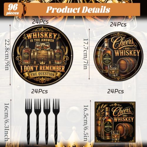 Whiskey Birthday Party Plates Napkins Decorations for Men Set 96PCS - Image 2