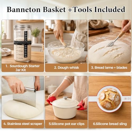 Enameled Cast Iron Dutch Oven 6QT with Lid-Banneton Basket Dough Tools - Image 5