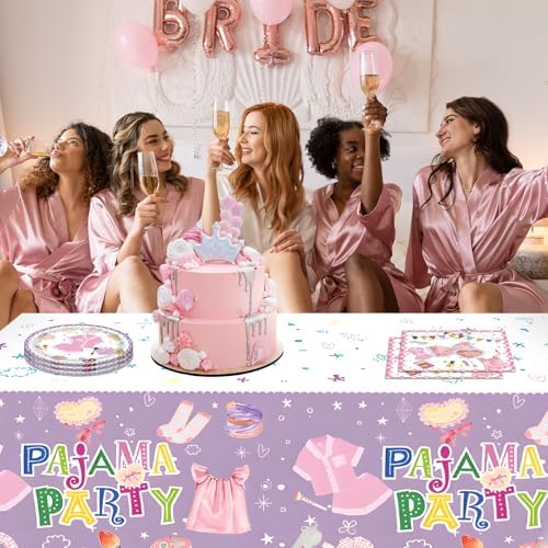 41Pcs Pajama Party Decorations Tableware Set Sleepover Party Supplies For Girls Include Pajama Plates Napkins Tablecloth丨Girls Slumber Party Spa Party Bachelorette Party Birthday Party Decor,Serve 20 - Image 6