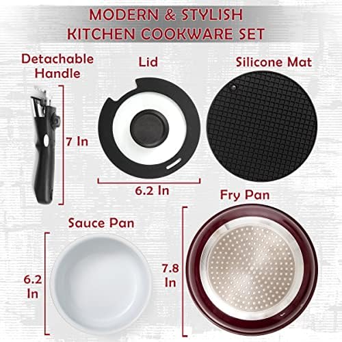 Moss & Stone 5-Piece Nonstick Pots and Pans Set, Removable Handle Cookware - Image 2