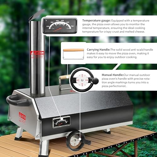 Semi-Automatic Black 12 Outdoor Pizza Oven Portable Wood Fired Pizza Oven Outdoor Cooking Pizza Maker Portable Pizza Oven for Authentic Stone Baked Pizzas - Image 4