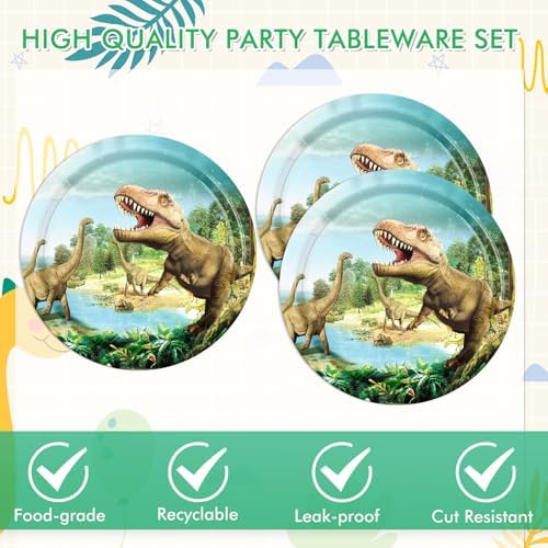 Dinosaur Birthday Party Supplies Dinosaur Theme Disposable Tableware Party Decor Jurassic Theme Party Paper Plates Napkins for Kids Party Decoration, Serve 20 - Image 3