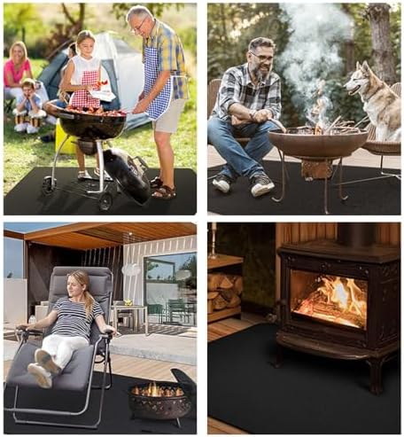 Under Grill Mat 36.6 x 39.3 Inch Fire Pit Mat Black Double-Sided Fireproof Grill Pad Square Fire Pit Mats for Decks Patios Grass BBQ Smoker - Image 7