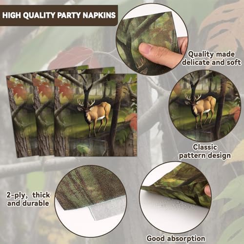Hunting Camo Party Plates Napkins Deer Hunting Dinnerware Hunter Camo Themed Birthday Party Tableware Set Disposable Forks Dessert Supplies for Outdoor Tournament Events Family Picnic Decors Serves 24 - Image 4