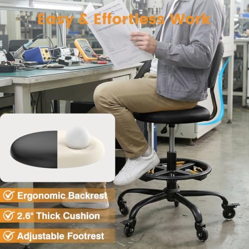 Rolling Shop Stool with Wheels, Mechanic Stool Chair with Backrest - Image 5