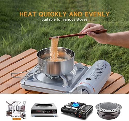 Lixada Camping Cookware Set, 4PCS Portable Stainless Steel Camp Cook Set, Lightweight Stackable Camping Pots and Pans Plate Set Camping Gear for Outdoor Backpacking Camping Hiking Picnic - Image 4
