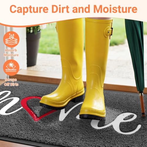 StepLively Door Mat Indoor Outdoor Welcome Mat for Entrance, 32x20in Grey - Image 3
