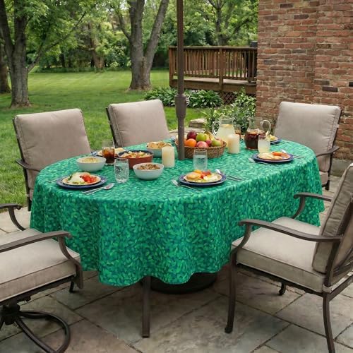 EHouseHome Outdoor Indoor Tablecloth with Umbrella Hole for Oval Table,Waterproof Patio Table Cloths, Spring/Summer Table Covers with Zipper for Backyard Circular Table/BBQs/Picnic,60 x 84 inches by EHouseHome