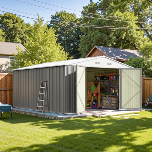 Patiowell 10x12 FT Metal Outdoor Storage Shed, Gray by Patiowell