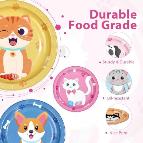 60Pcs Cat Dog Paper Plate 7" Kitten Puppy Heavy Duty Paper Plates - Image 3