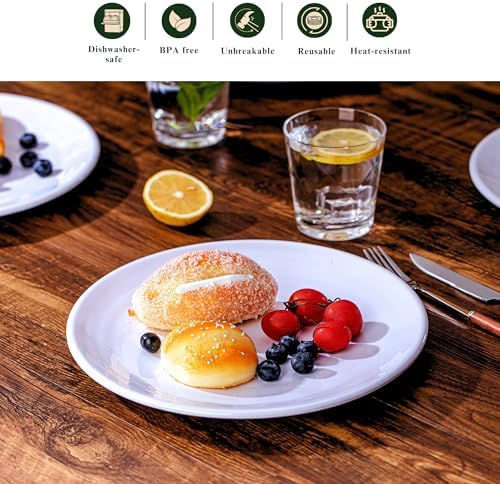 11-Inch Melamine Plates (Set of 6) - Unbreakable and Reusable Plastic Dinnerware with Ceramic Feel, Stackable and Dishwasher-Safe - Versatile for All Meals (White) - Image 5