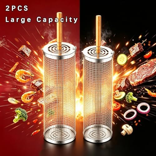 2Pcs Rolling Grill Baskets, 304 Stainless Steel BBQ Accessories - Image 6