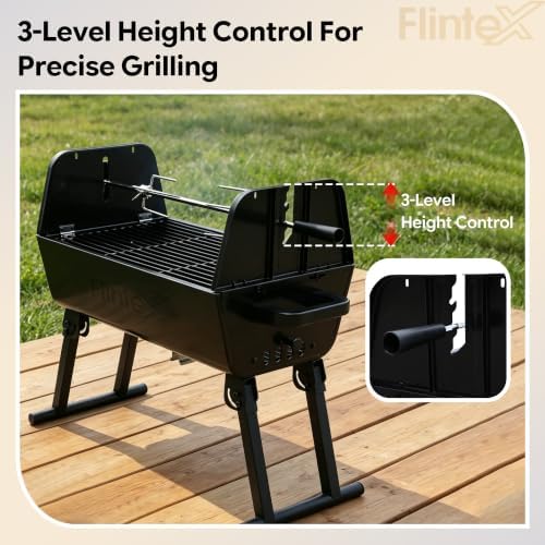 Flintex Portable Dual Zone Rotisserie & Grill, Charcoal Grill, Foldable - Image 4