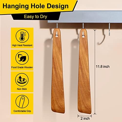 Non Toxic Wood Spatula for Cooking Spoon Teak Wooden Utensil Set Spurtle - Image 4