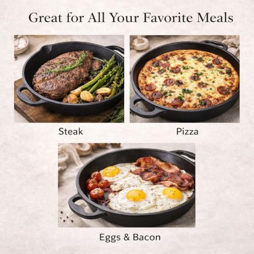 14-Inch Pre-Seasoned Cast Iron Skillet with Dual Assist Handles, Heavy-Duty Frying Pan for Stove, Oven, Grill & Campfire Cooking, Large Nonstick Cast Iron Pan for Home & Outdoor Use - Image 7