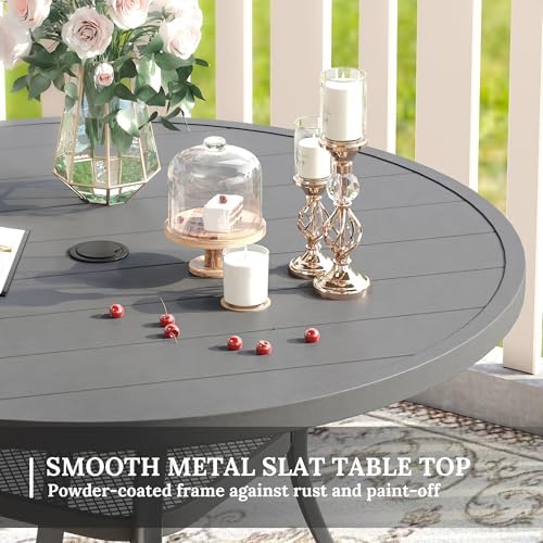 VICLLAX 5 Pieces Patio Dining Set for 4, Outdoor Furniture Set Includes 40.7" Round Patio Table and 4 Patio Stackable Chairs, Grey Tabletop and Grey Fabric - Image 3