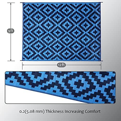 SAND MINE Reversible Mats, Plastic Straw Rug, Modern Area Rug, Large Floor Mat and Rug for Outdoors, RV, Patio, Backyard, Deck, Picnic, Beach, Trailer, Camping, Blue, 9' x 12' - Image 2