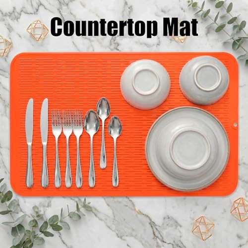 MicoYang Silicone Dish Drying Mat for Multiple Usage,Easy clean,Eco-friendly,Heat-resistant Silicone Mat for Kitchen Counter or Sink,Refrigerator or Drawer Liner Orange 3XL 28 inches x 18 inches - Image 3