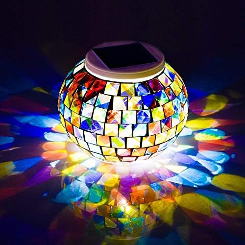 WSgift Color Changing Solar Powered Glass Mosaic Ball Led Garden Lights, Rechargeable Outdoor Waterproof Solar Night Lights Table Lamps for Decorations, Ideal Gifts by WSgift
